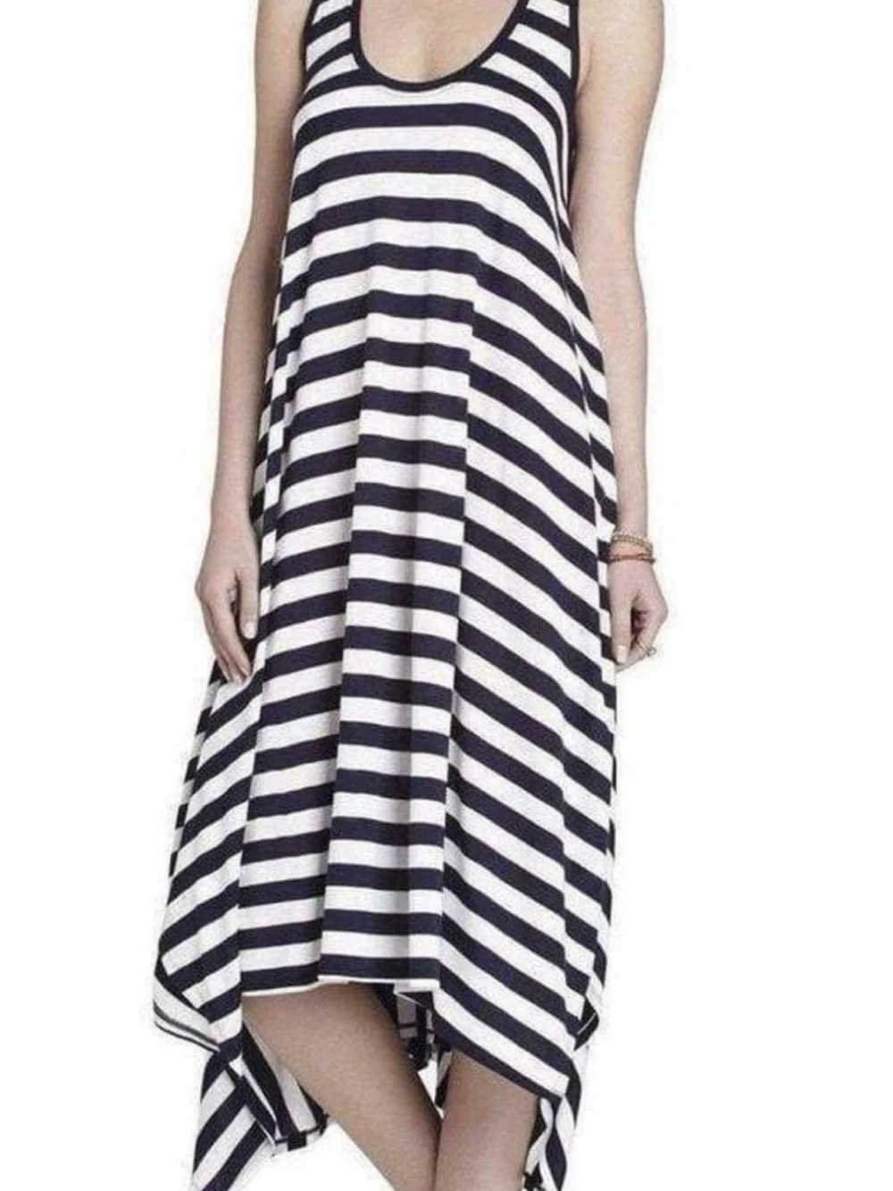 BCBGMAXAZRIA Navy White Striped Handkerchief Dress XXS
